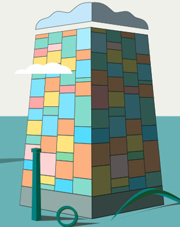 Integrated Reporting - Multi-colored building illustration